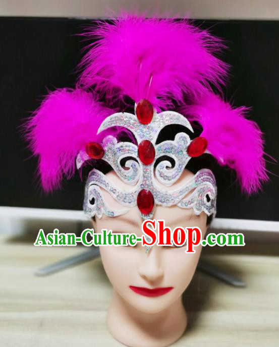 Chinese Woman Dance Purple Feather Headpiece Stage Performance Headdress Classical Dance Hair Accessories Opening Dance Hair Crown