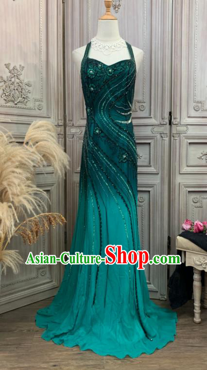 Vintage Green Full Dress Ballroom Dance Clothing European Party Garment Costume Annual Meeting Formal Attire