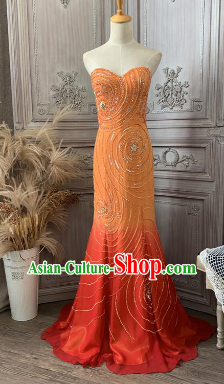 Top Annual Meeting Formal Attire Wedding Orange Full Dress Waltz Dance Clothing European Princess Garment Costume