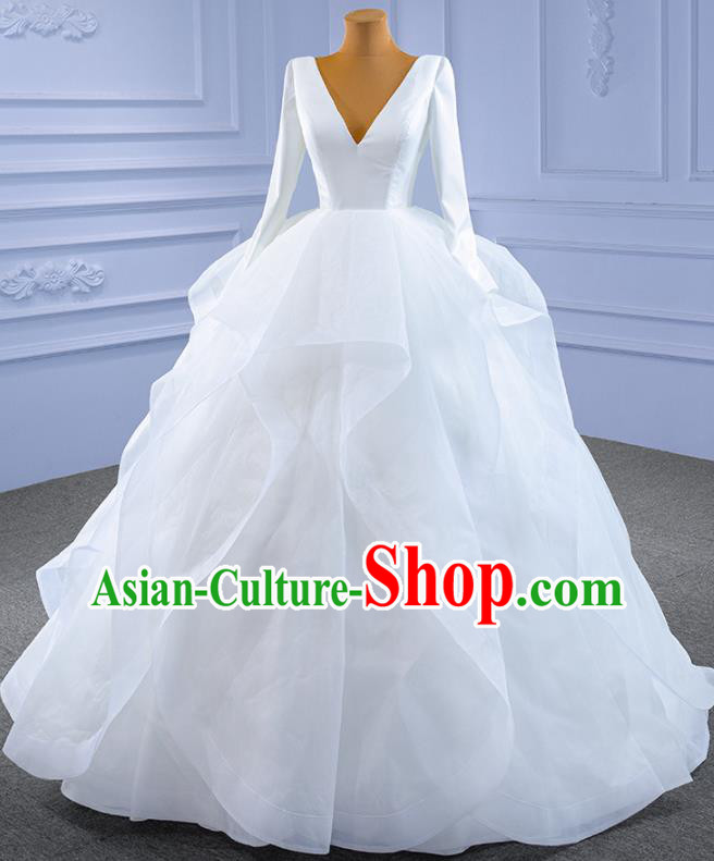 Custom Luxury Bridal Gown Wedding Dress Bride White Trailing Dress Stage Performance Garment Costume