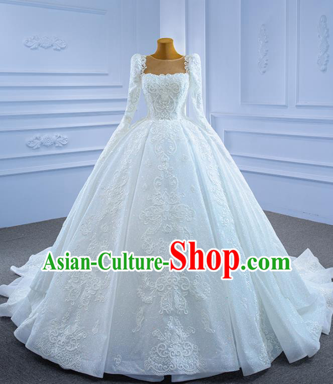 Custom Compere Clothing Vintage Luxury Wedding Dress Ceremony Formal Garment Bride Embroidery Lace Full Dress Stage Show Costume