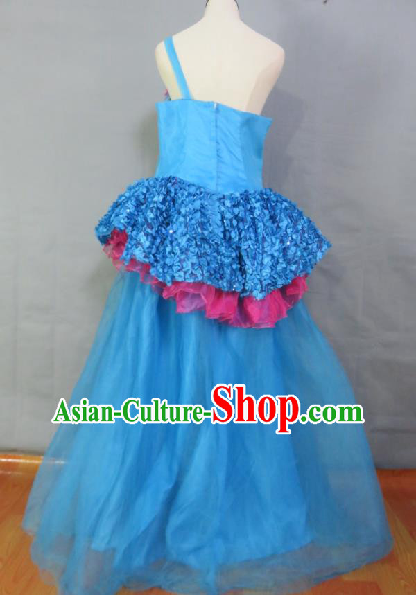 Custom Blue Wedding Dress Photography Clothing Modern Dance Fashion Costume Bride Full Dress