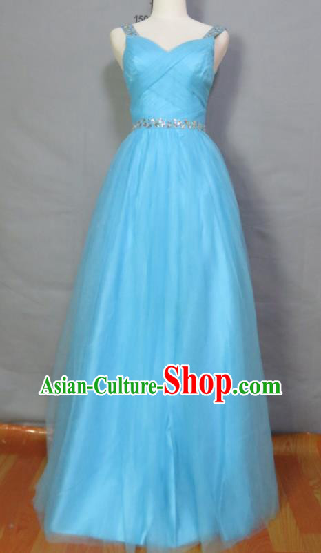 Top Annual Meeting Catwalks Clothing Bridesmaid Light Blue Full Dress Compere Formal Attire Women Chorus Performance Garment Costume