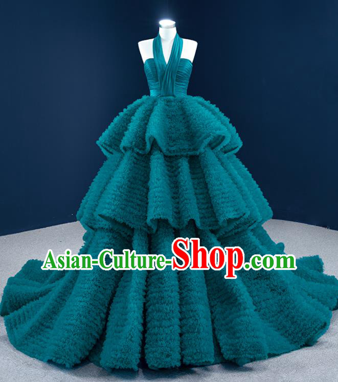 Custom Luxury Trailing Wedding Dress Compere Formal Garment Marriage Bride Green Veil Full Dress Catwalks Princess Costume Ceremony Vintage Clothing