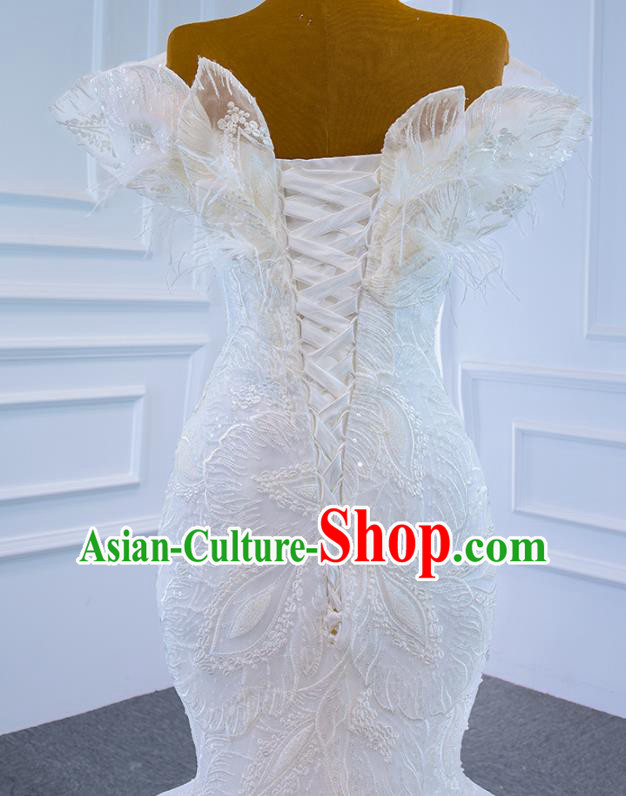 Custom Ceremony Vintage Clothing Luxury White Lace Wedding Dress Compere Formal Garment Marriage Bride Fishtail Full Dress Catwalks Princess Costume