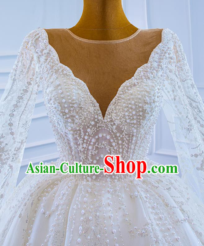 Custom Compere Formal Garment Marriage Bride Trailing Full Dress Catwalks Princess Costume Ceremony Vintage Clothing Luxury Embroidery Pearls Wedding Dress