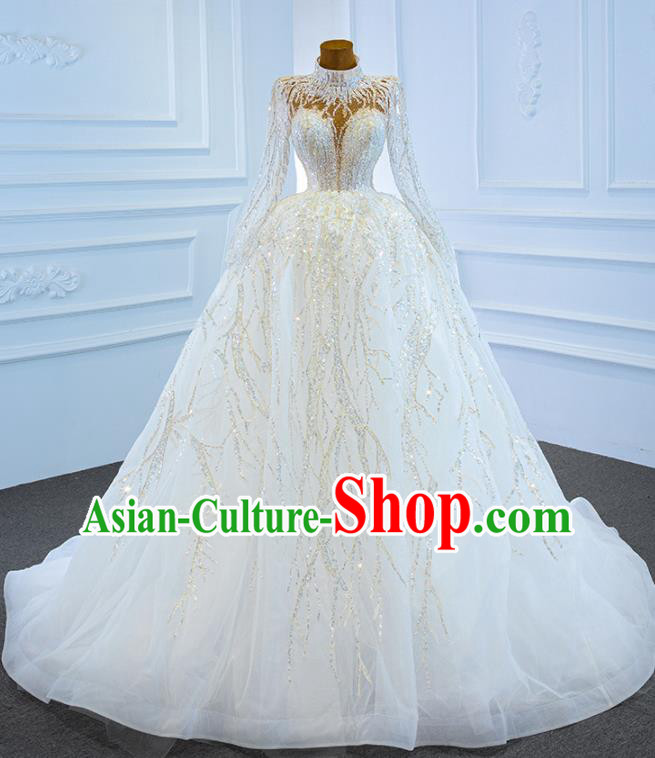 Custom Ceremony Compere Clothing Luxury Embroidery Sequins Wedding Dress Vintage Formal Garment Marriage Bride Trailing Full Dress Catwalks Princess Costume