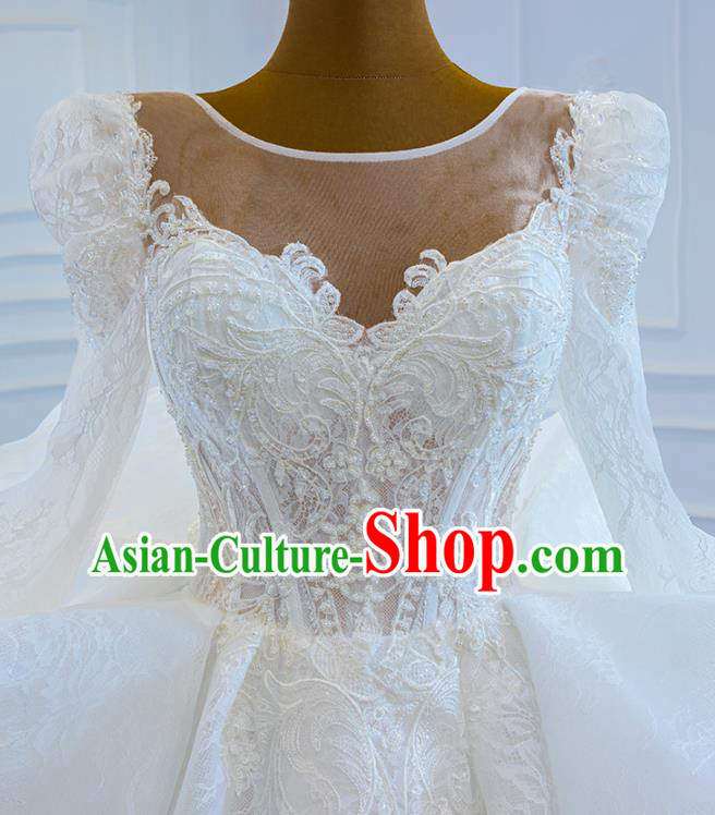 Custom Vintage Formal Garment Bride Trailing Full Dress Catwalks Princess Costume Ceremony Compere Clothing Luxury Embroidery White Lace Wedding Dress