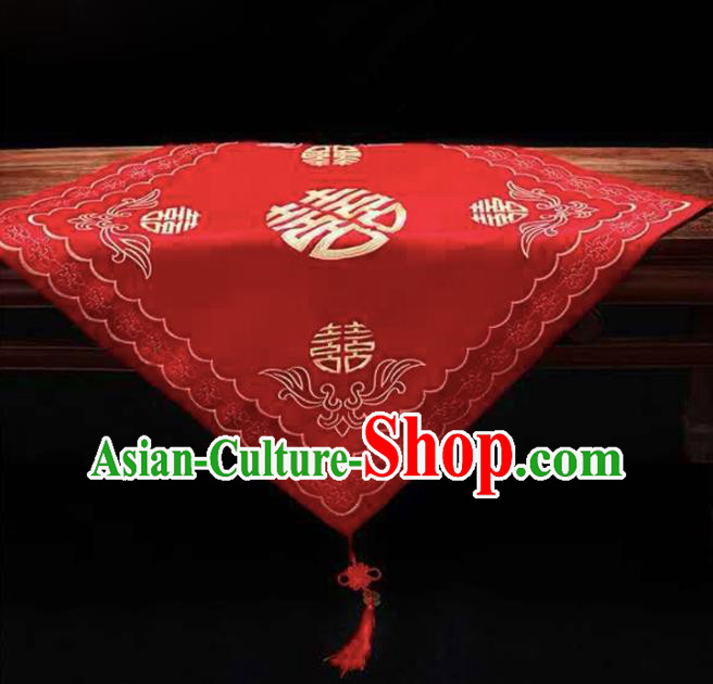 Chinese Traditional Wedding Headdress Bride Embroidered Red Kerchief Classical Marriage Headwear