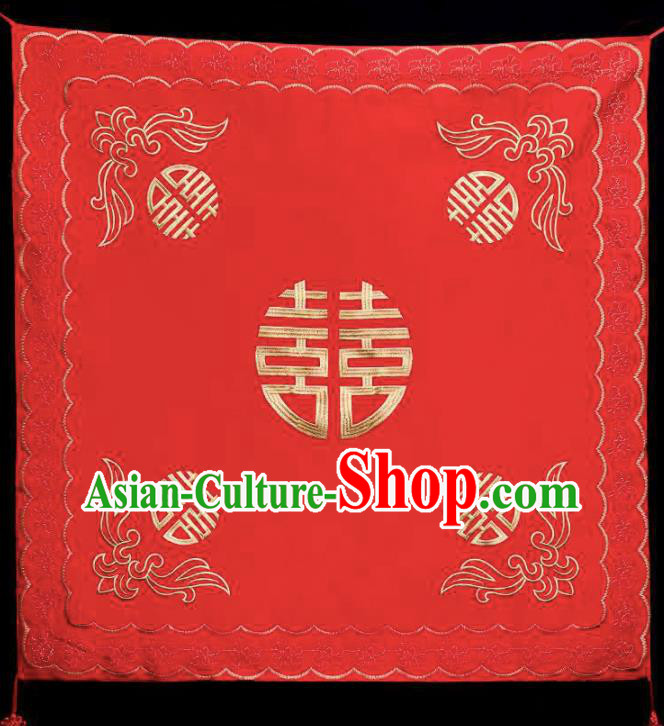 Chinese Traditional Wedding Headdress Bride Embroidered Red Kerchief Classical Marriage Headwear