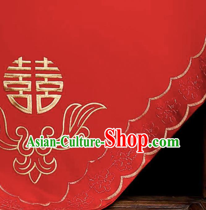 Chinese Traditional Wedding Headdress Bride Embroidered Red Kerchief Classical Marriage Headwear