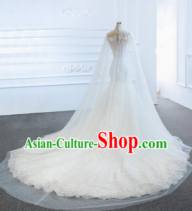 Custom European Princess Costume Bride Clothing Luxury White Lace Wedding Dress Compere Formal Garment Court Vintage Trailing Full Dress