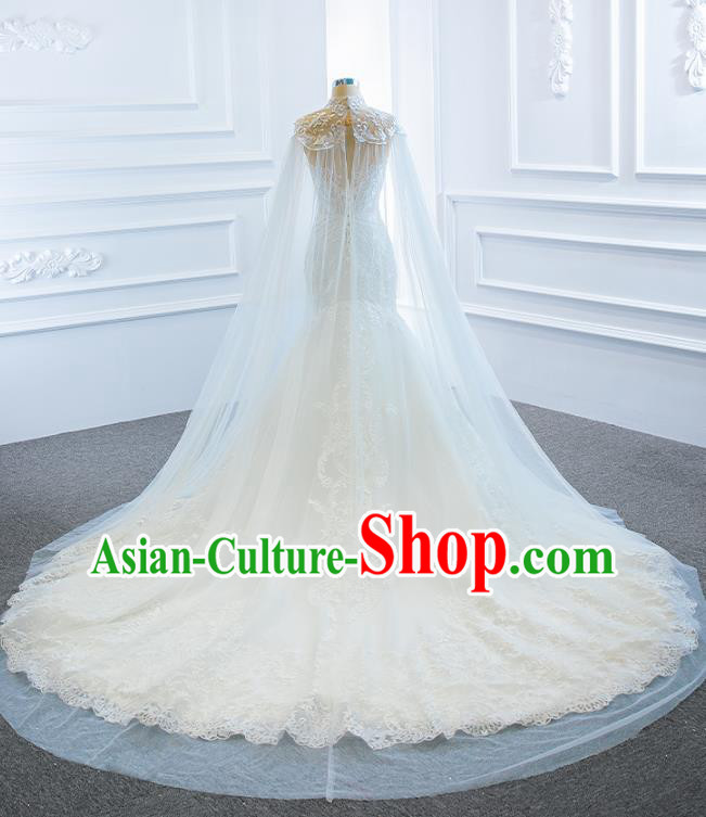 Custom European Princess Costume Bride Clothing Luxury White Lace Wedding Dress Compere Formal Garment Court Vintage Trailing Full Dress