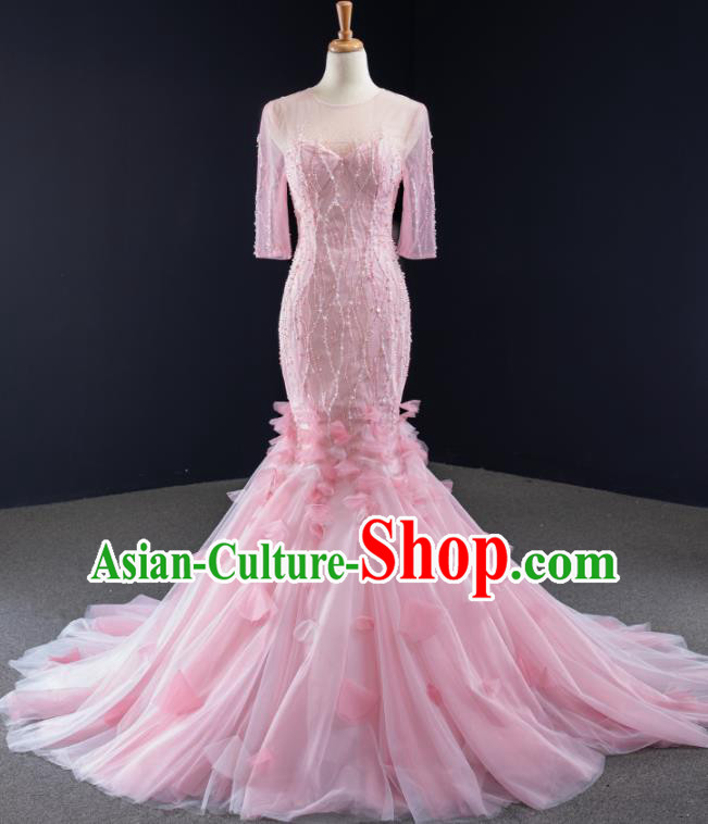 Custom Compere Formal Garment Court Vintage Full Dress European Princess Costume Bride Clothing Luxury Pink Trailing Wedding Dress