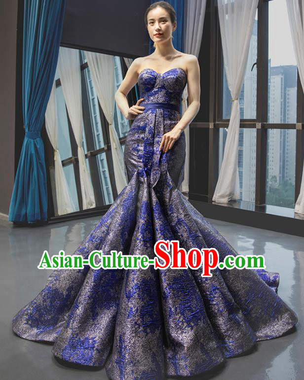 Custom Luxury Royalblue Trailing Wedding Dress Compere Formal Garment Court Vintage Full Dress European Princess Costume Bride Clothing