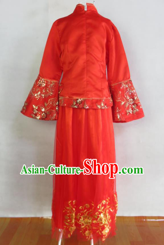 China Classical Red Cheongsam Dress Traditional Xiuhe Suits Bride Toasting Clothing Wedding Garment Costumes