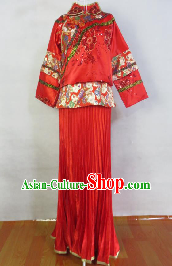 China Ancient Bride Toasting Clothing Wedding Garment Costumes Classical Red Cheongsam Dress Traditional Xiuhe Suits