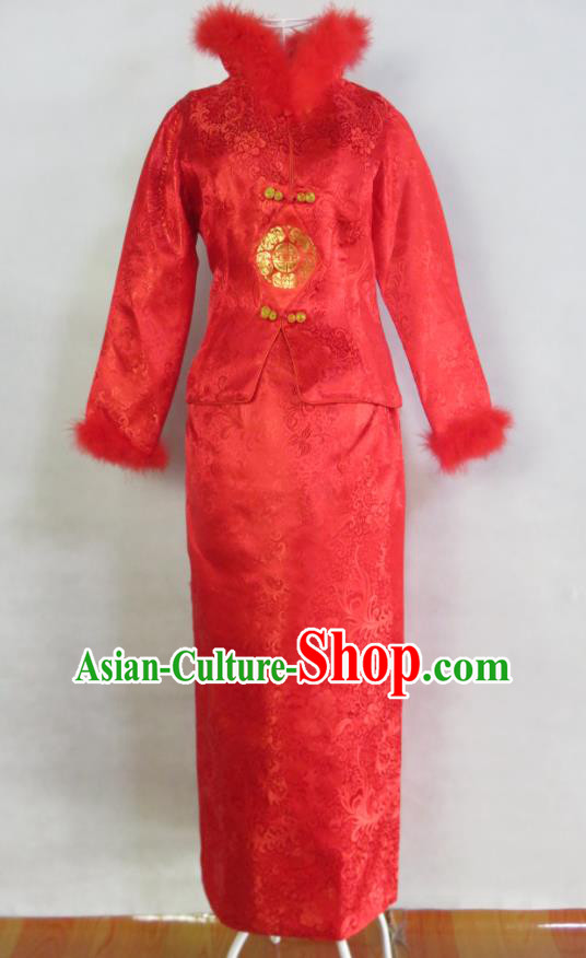 China Bride Red Dress Traditional Wedding Garment Costumes Classical Cheongsam Embroidery Xiuhe Suits Ancient Toasting Clothing