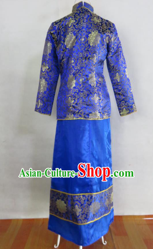 China Wedding Garment Costume Ancient Bridegroom Royalblue Brocade Outfits Tang Suits Jacket and Robe