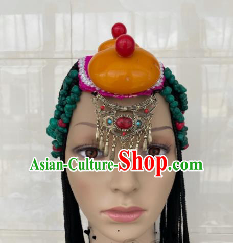 China Tibetan Minority Festival Performance Headpieces Xizang Ethnic Wedding Headdress Zang Nationality Folk Dance Hair Accessories