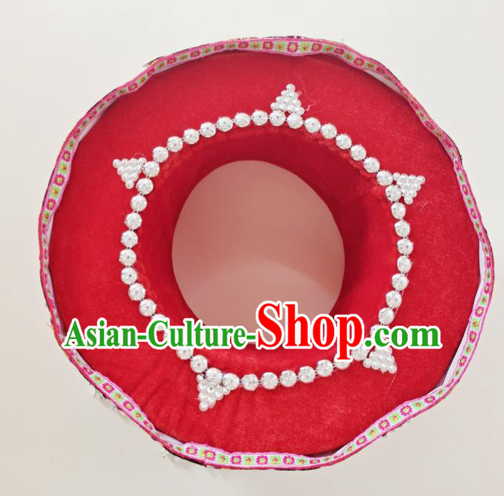 Chinese Yao Nationality Stage Performance Red Hat Tujia Minority Woman Wedding Headdress Yunnan Ethnic Bride Headwear