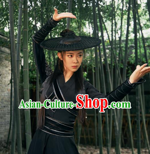 China Ancient Swordswoman Black Hanfu Clothing Classical Dance Clothing Female Knight Garment Costumes