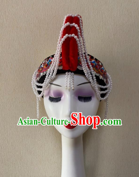 China Guangdong Minority Wedding Headwear Ethnic Performance Tassel Headdress She Nationality Folk Dance Red Hat