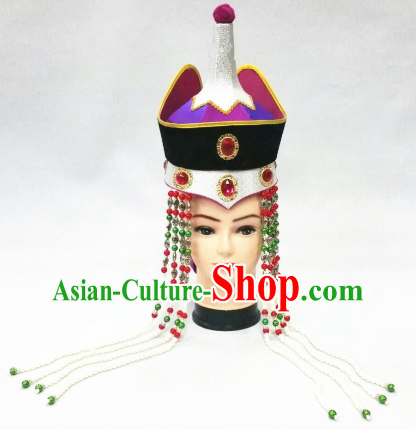 Chinese Ethnic Bride Headdress Mongol Nationality Performance Hat Mongolian Minority Noble Woman Hair Accessories