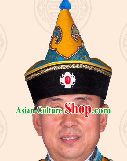 China Mongolian Nationality Performance Headdress Mongol Nationality Royal Highness Headwear Handmade Folk Dance Hat