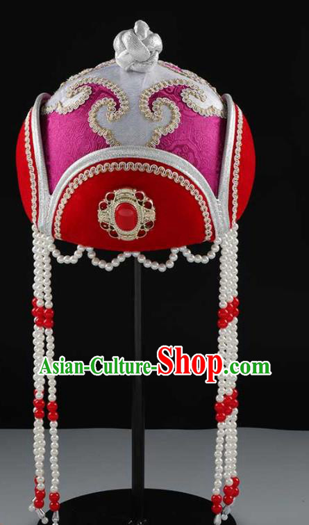 China Handmade Ethnic Children Dance Rosy Hat Mongolian Nationality Headwear Mongol Nationality Girl Performance Hair Accessories