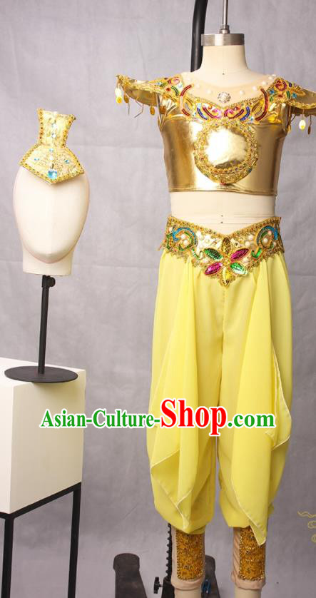 China Girl Performance Clothing Classical Dance Garment Costumes Children Flying Apsaras Dance Dress Drum Dance Yellow Outfits