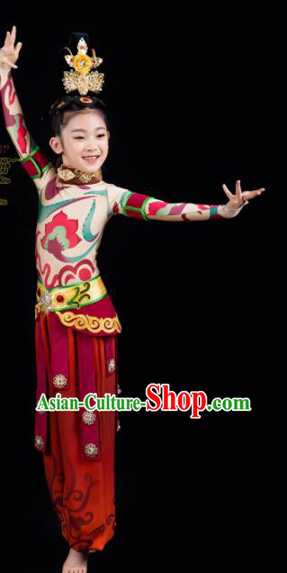 China Drum Dance Red Outfits Girl Performance Clothing Classical Dance Garment Costumes Children Flying Apsaras Dance Dress