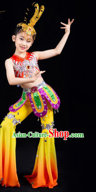 China Classical Dance Garment Costumes Children Flying Apsaras Dance Dress Drum Dance Outfits Girl Performance Clothing