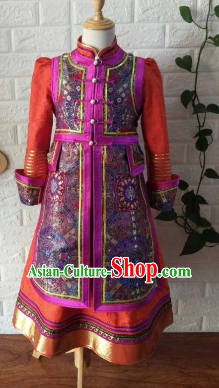 Chinese Mongolian Girl Festival Attire Mongol Nationality Stage Performance Robe Ethnic Children Dress Clothing