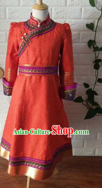 Chinese Mongolian Girl Festival Attire Mongol Nationality Stage Performance Robe Ethnic Children Dress Clothing