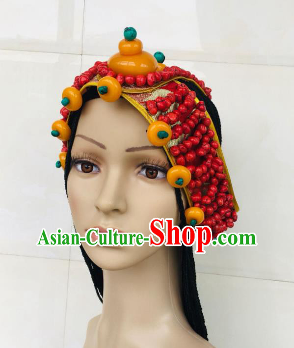 China Tibetan Minority Performance Headpieces Xizang Ethnic Wedding Bride Headband Zang Nationality Folk Dance Hair Accessories