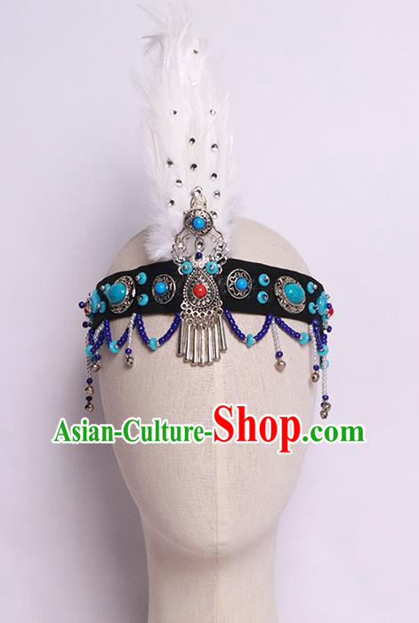 China Mongolian Minority Feather Hair Clasp Ethnic Stage Performance Hair Accessories Mongol Nationality Woman Dance Headpiece