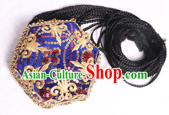 China Xinjiang Ethnic Stage Performance Hair Accessories Uyghur Nationality Woman Dance Headdress Uigurian Minority Royalblue Hat