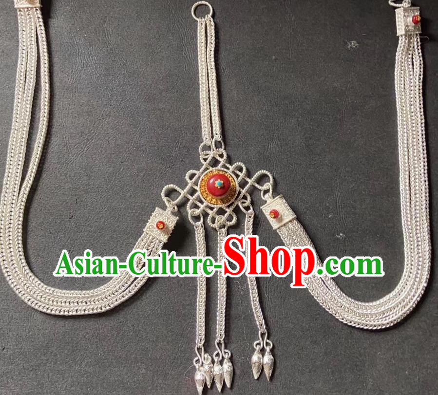 Handmade China Zang Nationality Waist Chain Accessories Ethnic Wedding Cupronickel Belt Pendant Tibetan Robe Waistband
