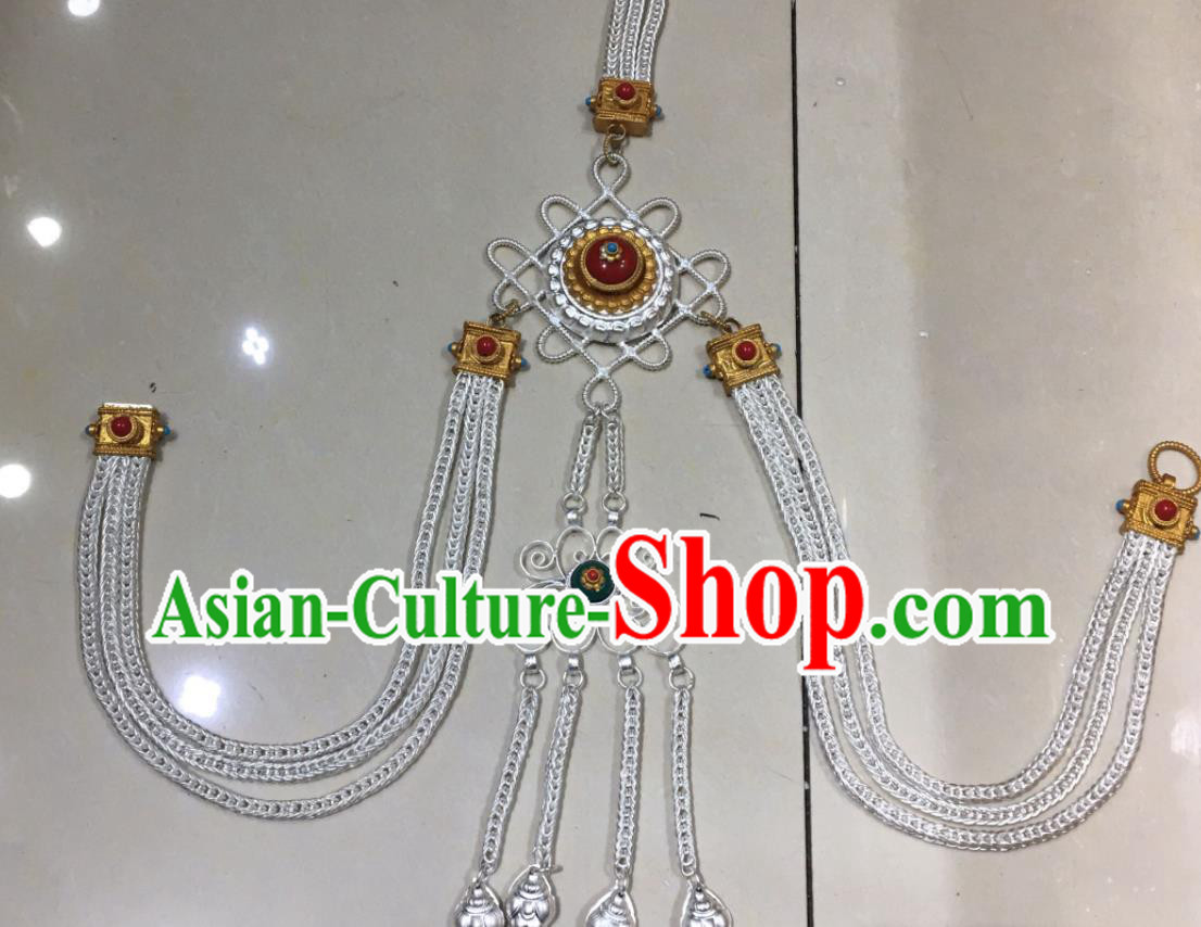 Handmade China Zang Nationality Waist Chain Accessories Ethnic Wedding Cupronickel Belt Pendant Tibetan Robe Waistband