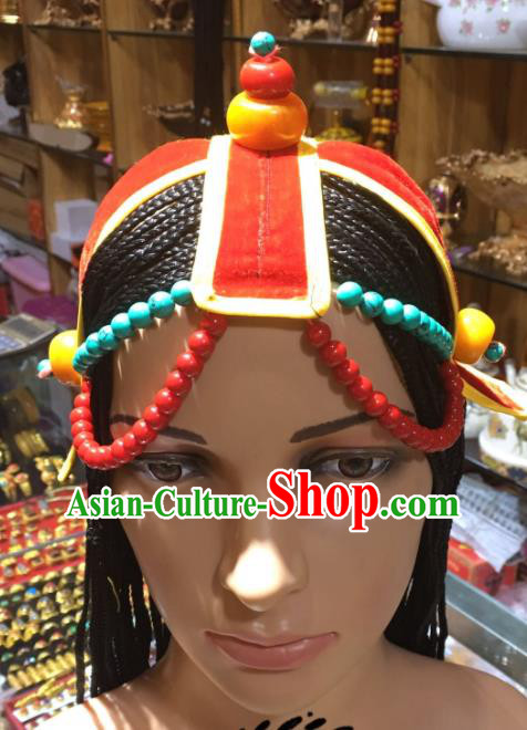 China Zang Nationality Folk Dance Hair Accessories Tibetan Minority Bride Headdress Xizang Ethnic Festival Performance Braid Headpieces