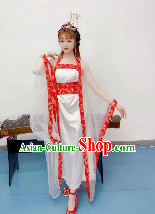 Chinese Classical Dance Clothing Ancient Fairy White Hanfu Dress Stage Performance Garments Tang Dynasty Court Costume