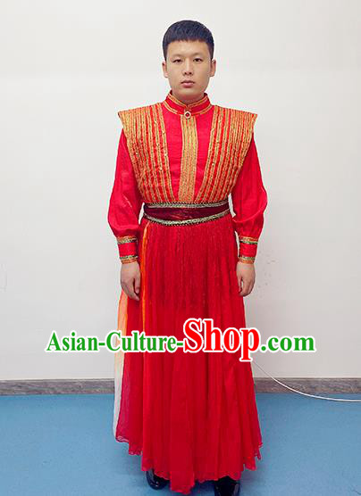 China Drum Dance Red Outfits Folk Dance Costume Spring Festival Gala Opening Dance Apparels Traditional Male Performance Clothing