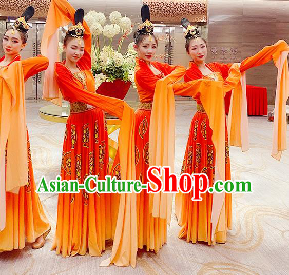 China Women Group Dance Clothing Classical Dance Water Sleeve Dress Stage Performance Red Outfits Hanfu Dance Costumes