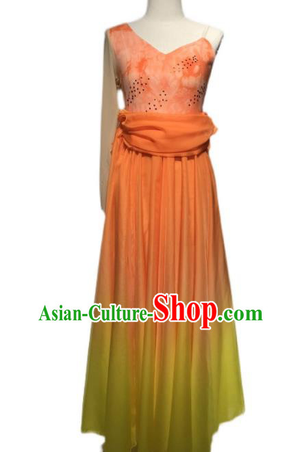 China Women Group Dance Clothing Modern Dance Orange Dress Stage Performance Fashion Ballet Dance Costumes