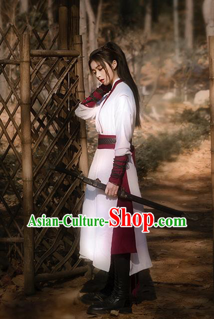 China Ming Dynasty Swordswoman Historical Clothing Drama The Legend of Fei Zhou Fei Garment Costumes Ancient Chivalrous Female White Hanfu Dress