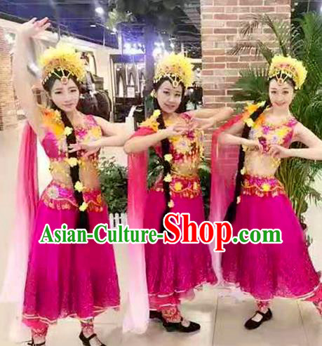 Professional Indian Dance Rosy Outfits Belly Dance Costume Raks Sharki Dress Oriental Dance Clothing