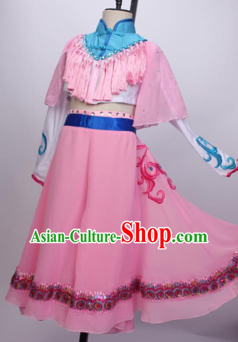China Children Umbrella Dance Pink Outfits Girl Performance Clothing Classical Dance Garment Costumes Fan Dance Dress