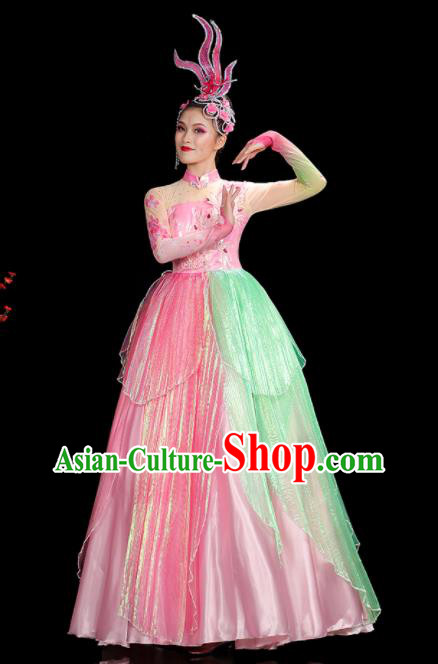 Professional China Modern Dance Clothing Opening Dance Pink Dress Women Group Dance Costumes Spring Festival Gala Performance Garments