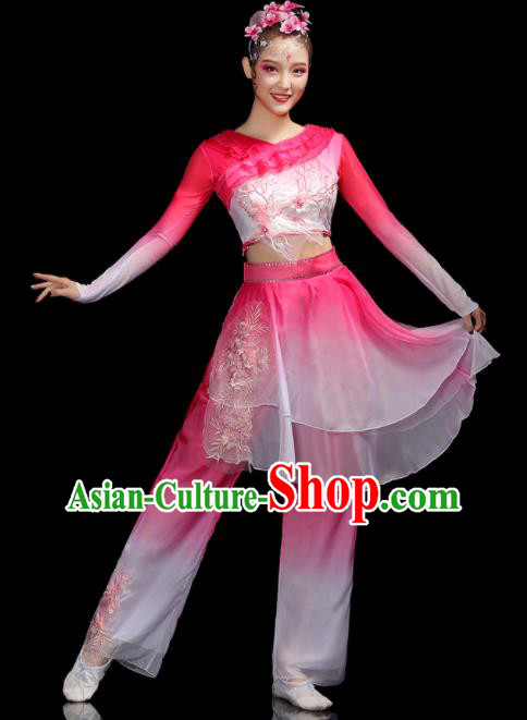 Chinese Fan Dance Pink Dress Outfits Folk Dance Costumes Traditional Yangko Dance Apparels Women Group Performance Clothing